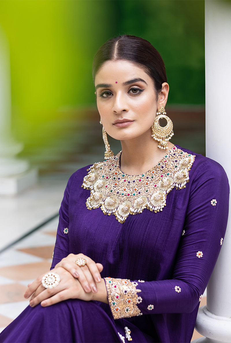 Purple Choker Neck Aayat Kurta Set