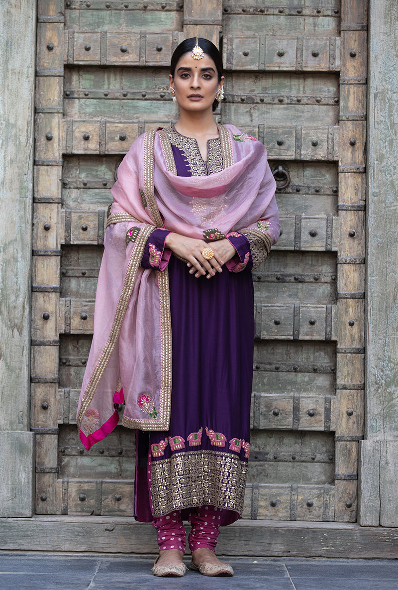 Purple Elephant Applique Zara Kurta Set