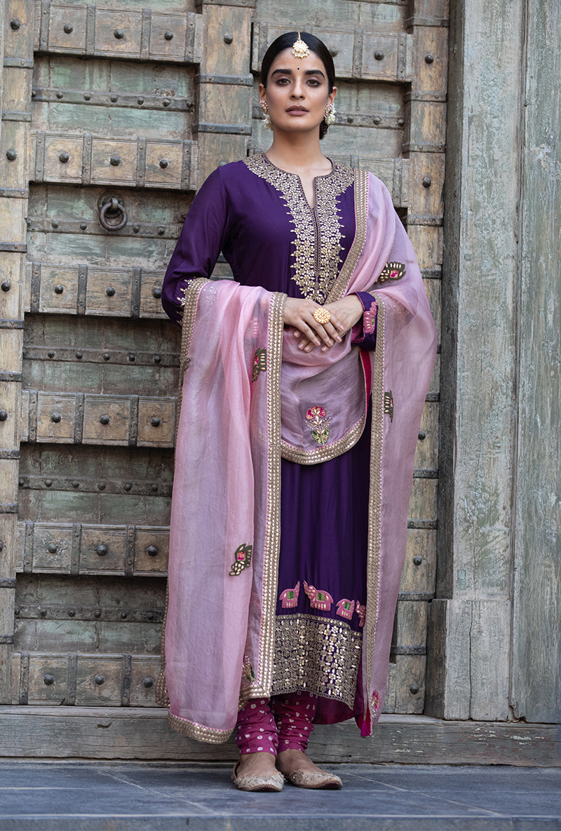 Purple Elephant Applique Zara Kurta Set