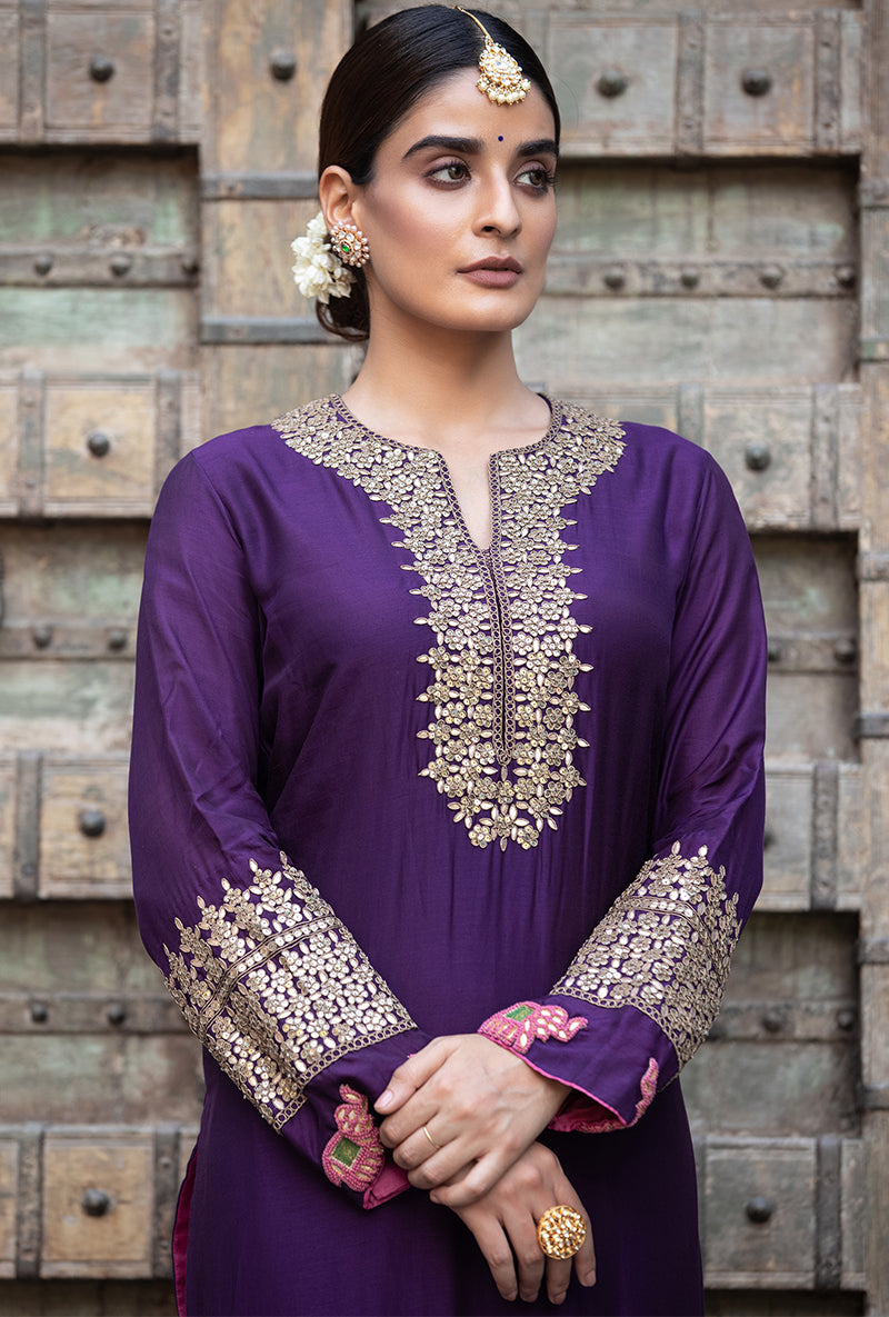 Purple Elephant Applique Zara Kurta Set