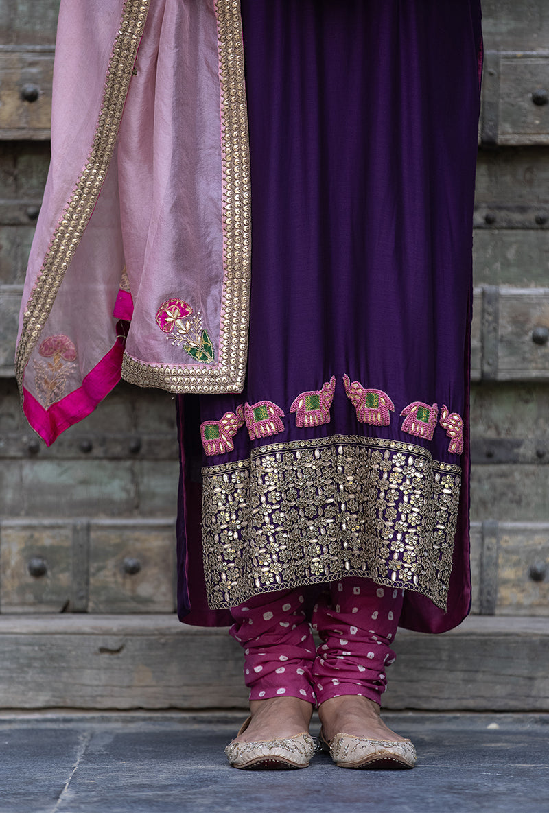 Purple Elephant Applique Zara Kurta Set