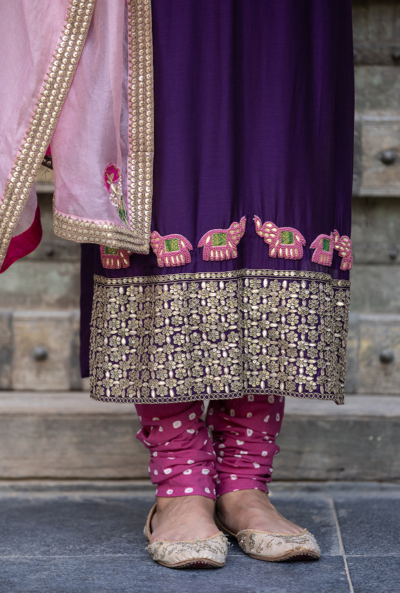 Purple Elephant Applique Zara Kurta Set