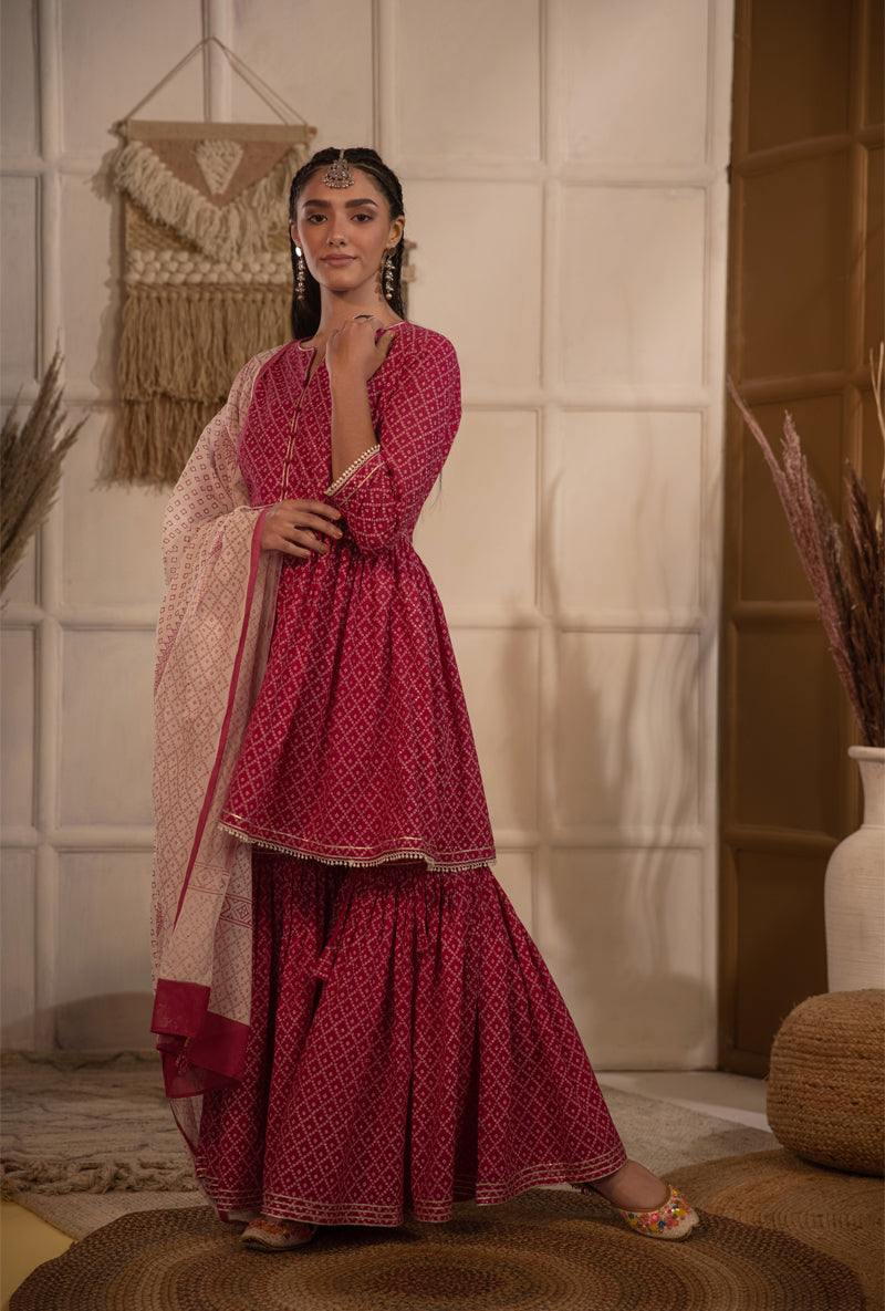 Rani Pink Bandhej Gharara Set