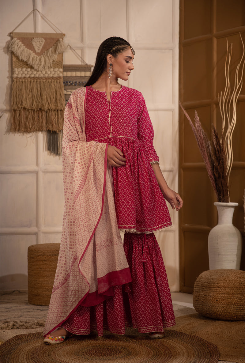 Rani Pink Bandhej Gharara Set