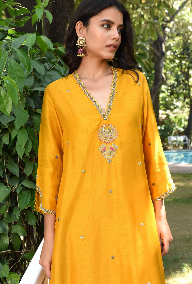 Yellow Chaand Motif Kurta Set