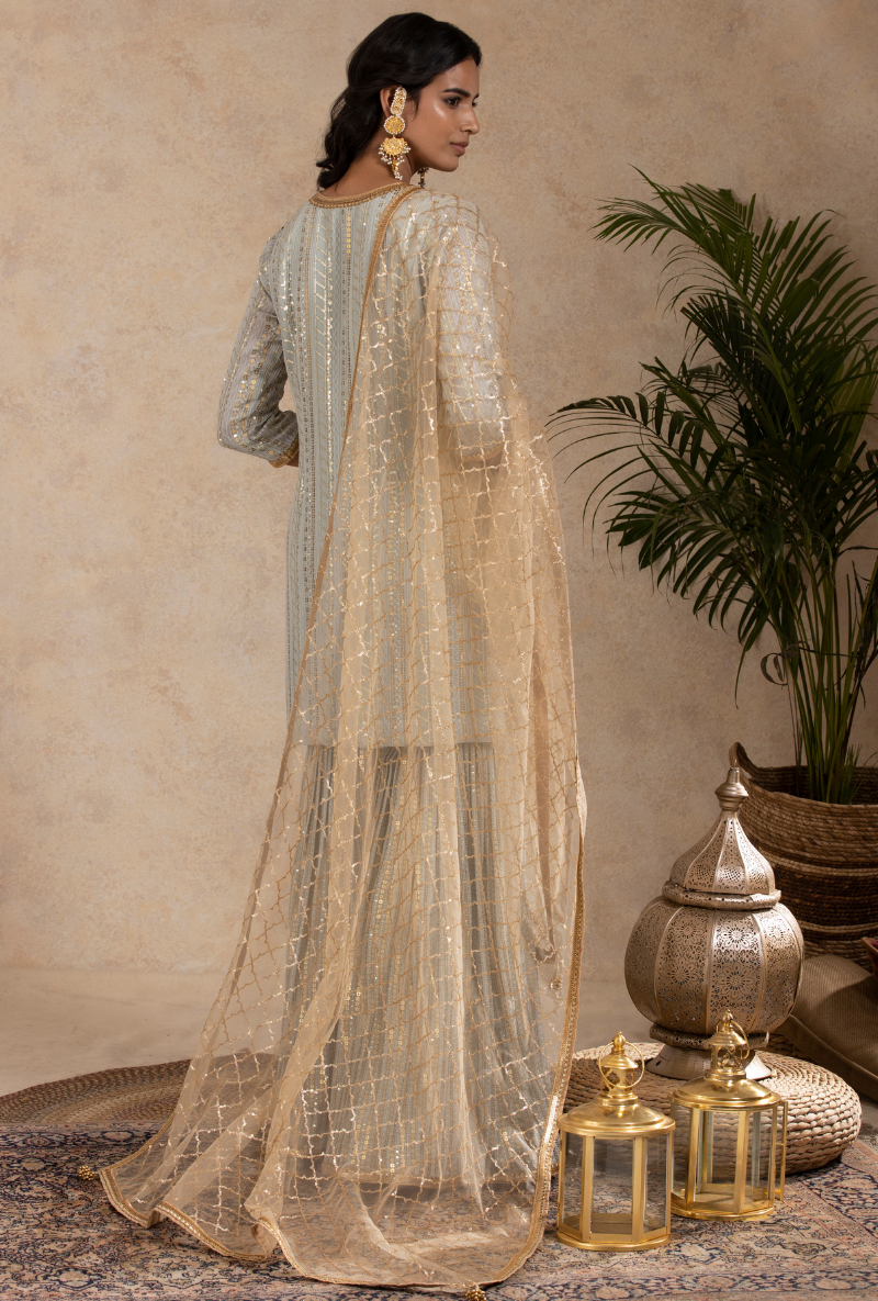 English Blue Sitara Gharara Set