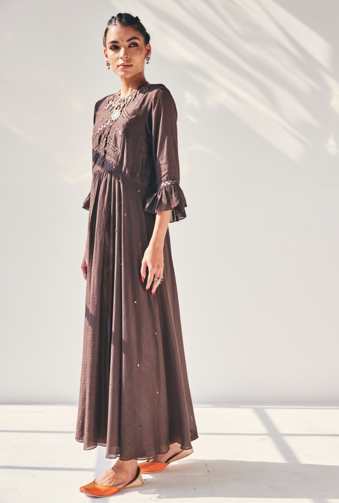 Brown Ajrakh Fiza Kurta Set