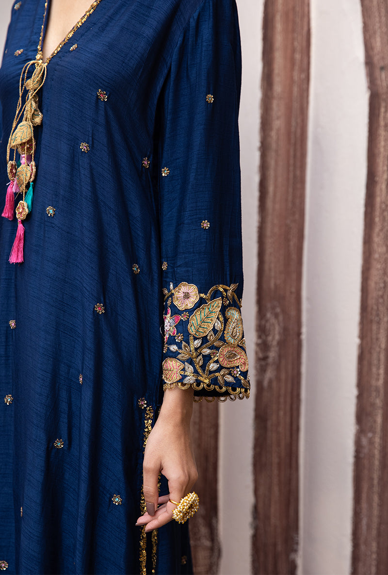 Navy Mughal Jaal Heavy Sleeve Ulfat Kurta Set