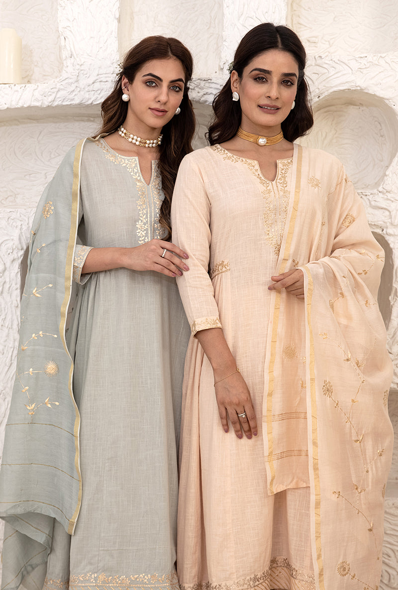 Powder Peach Bhopali Tahira Kurta Set