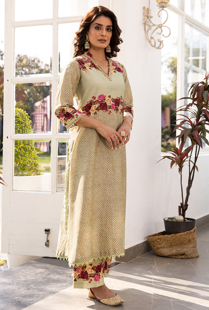 Green Vintage Rose Suhaani Kurta Set