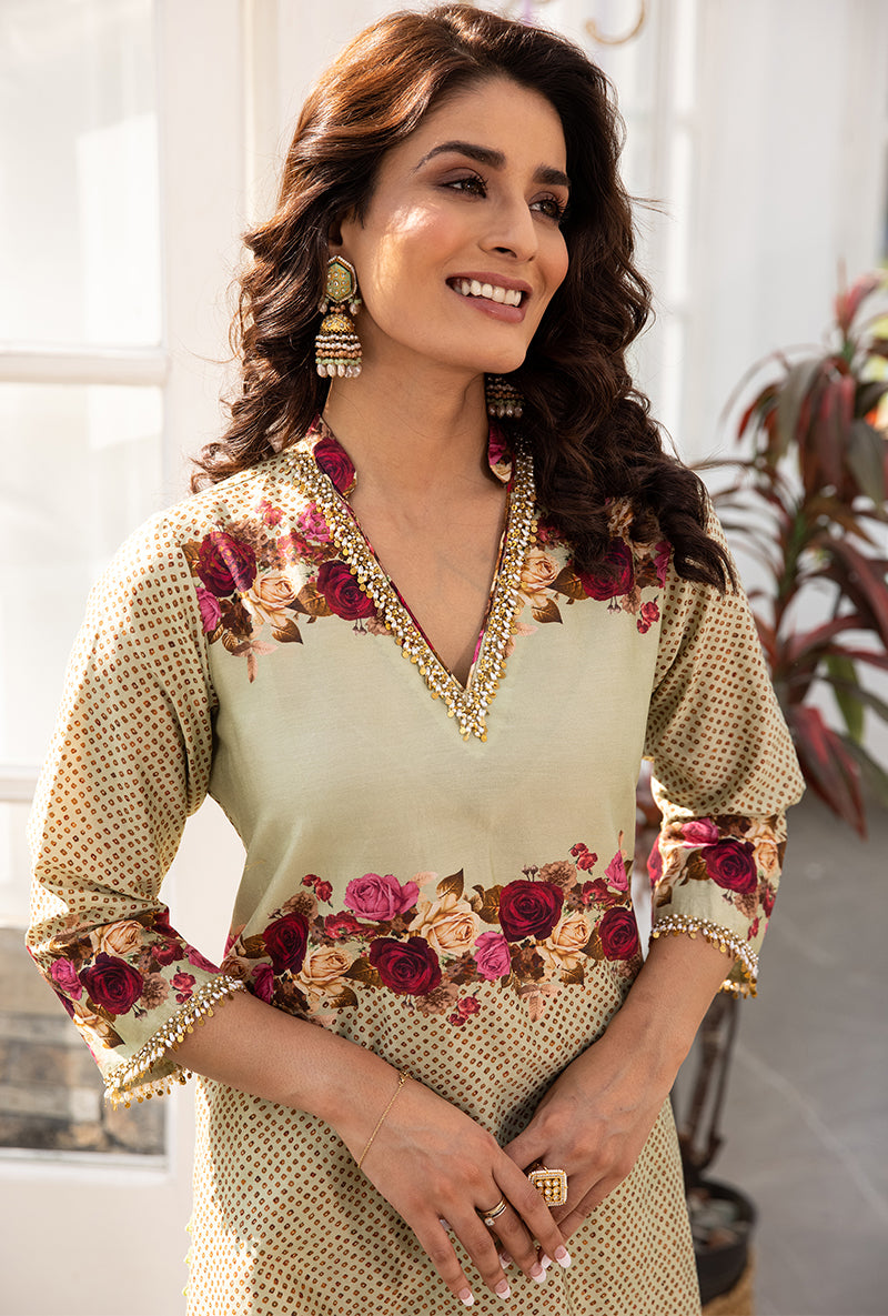 Green Vintage Rose Suhaani Kurta Set