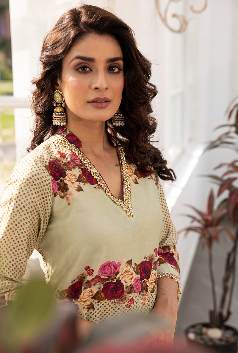 Green Vintage Rose Suhaani Kurta Set