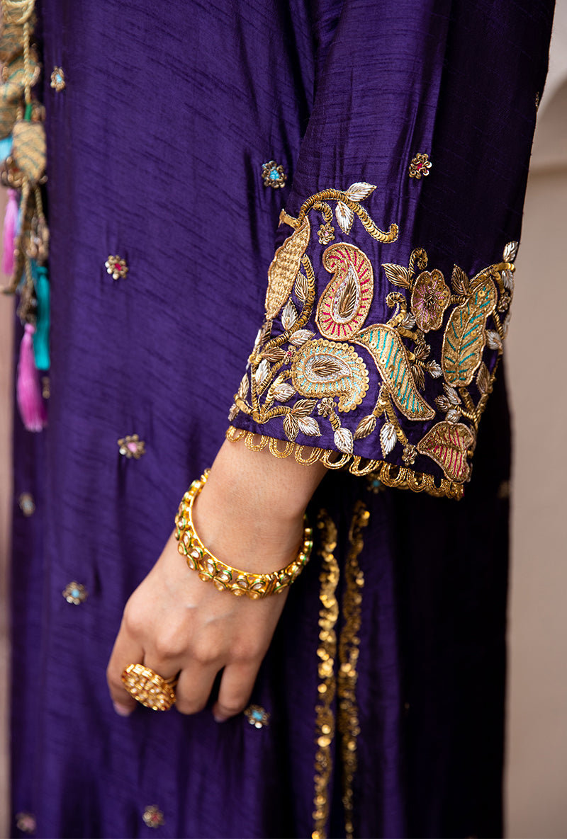 Purple Mughal Jaal Heavy Sleeve Ulfat Kurta Set