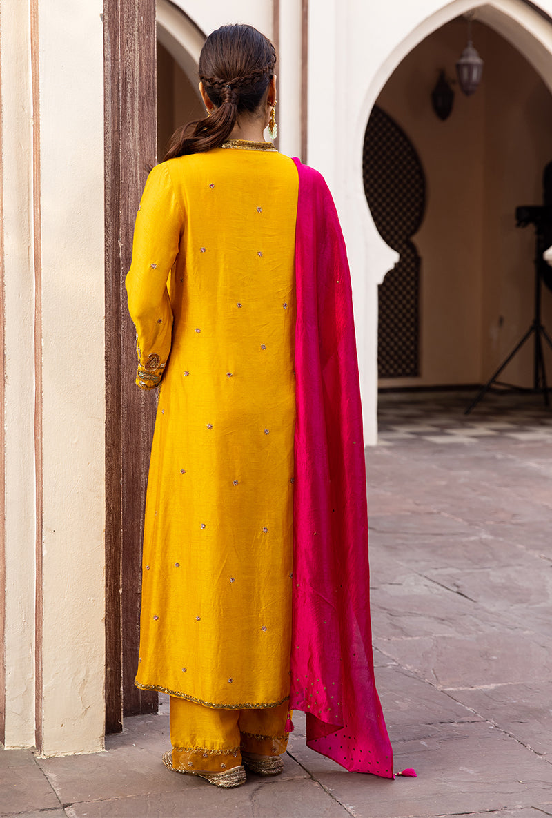 Mustard Mughal Jaal Heavy Sleeve Ulfat Kurta Set