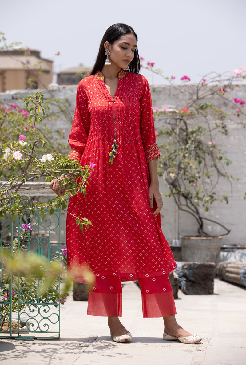 Red Reglan Nura Kurta Set