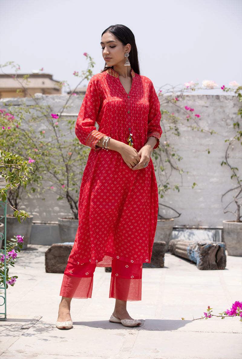 Red Reglan Nura Kurta Set