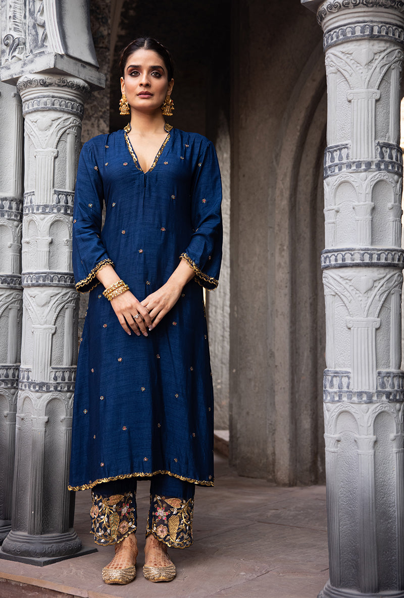 Navy Mughal Jaal Heavy Palazzo Ulfat Kurta Set