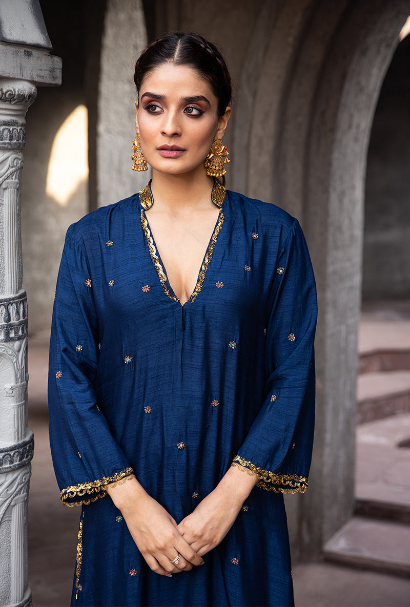 Navy Mughal Jaal Heavy Palazzo Ulfat Kurta Set