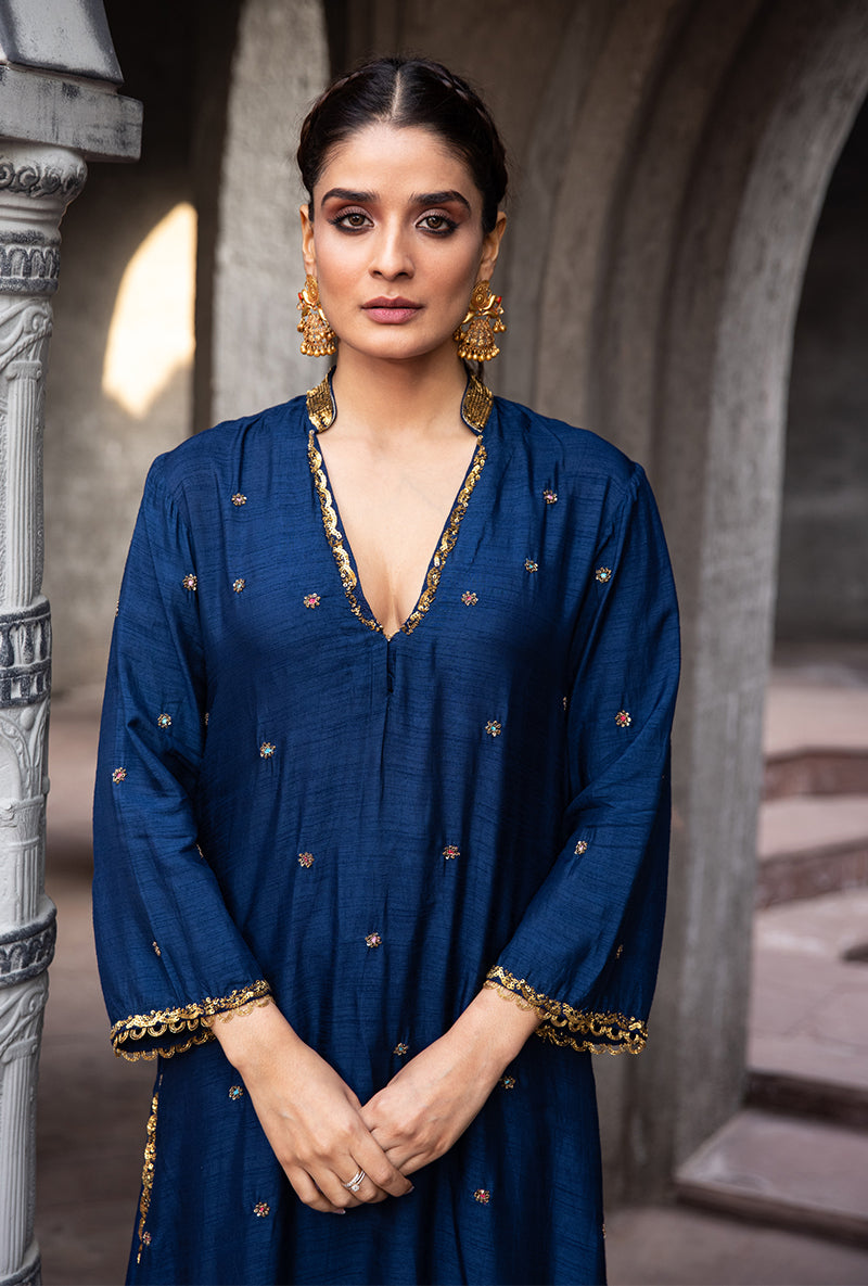 Navy Mughal Jaal Heavy Palazzo Ulfat Kurta Set