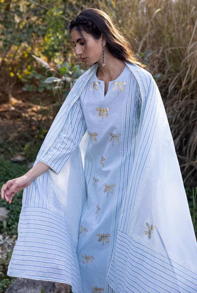 Blue/Ivory Titlie Straight Panel Kurta Set