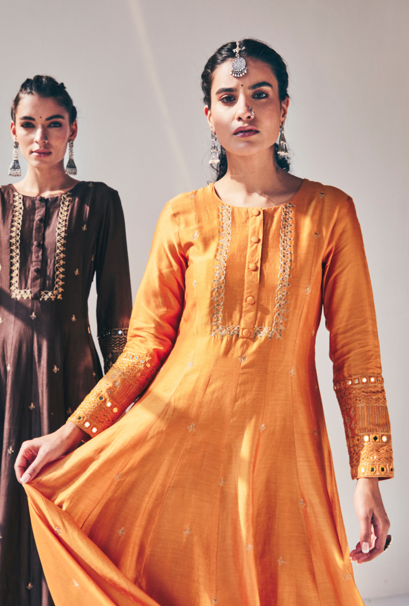 Yellow Antique Sequins Fiza Kurta Set