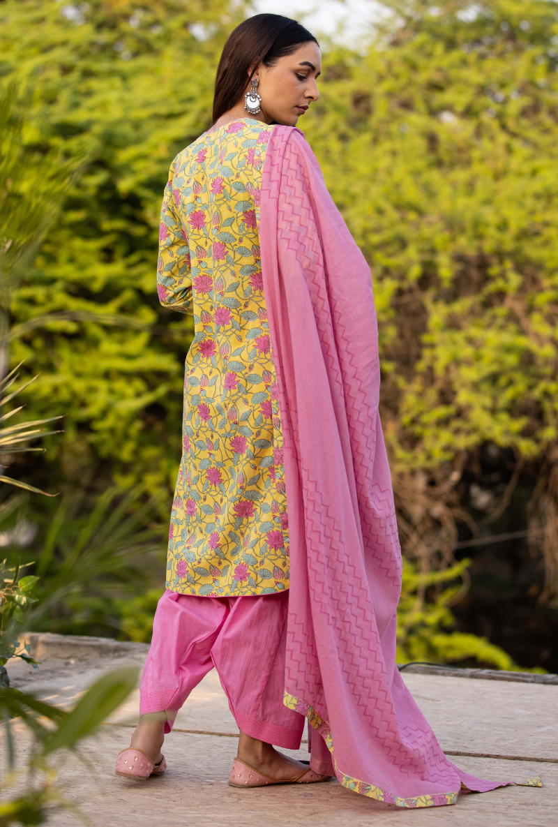 Pink/Yellow Pankhuri Salwar Kurta Set