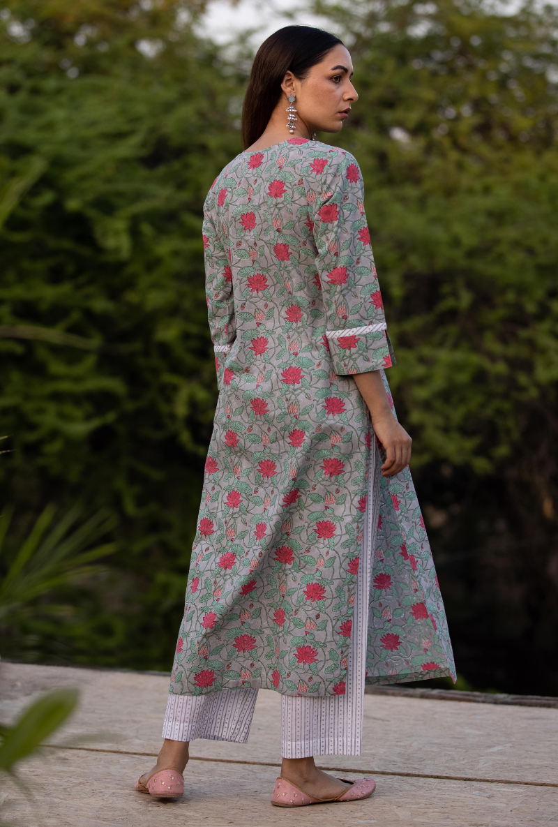 Grey Sequin Pankhuri Kurta Set
