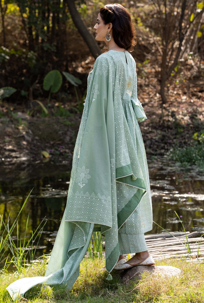 Green Frill Sleeve Titlie Anarkali Set