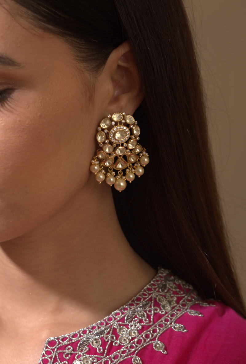 Gold Plated Silver Earrings With Fresh Water Pearl Drops