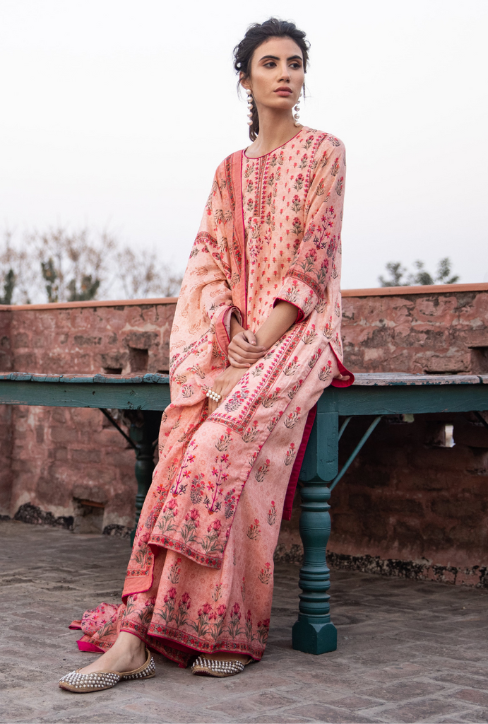 Peach Panel & Booti Malang Kurta Set