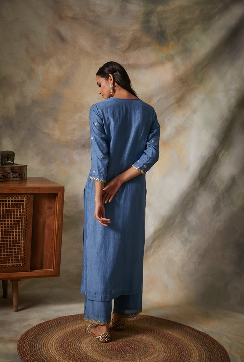 Blue Leaf Yoke Mahi Kurta Set