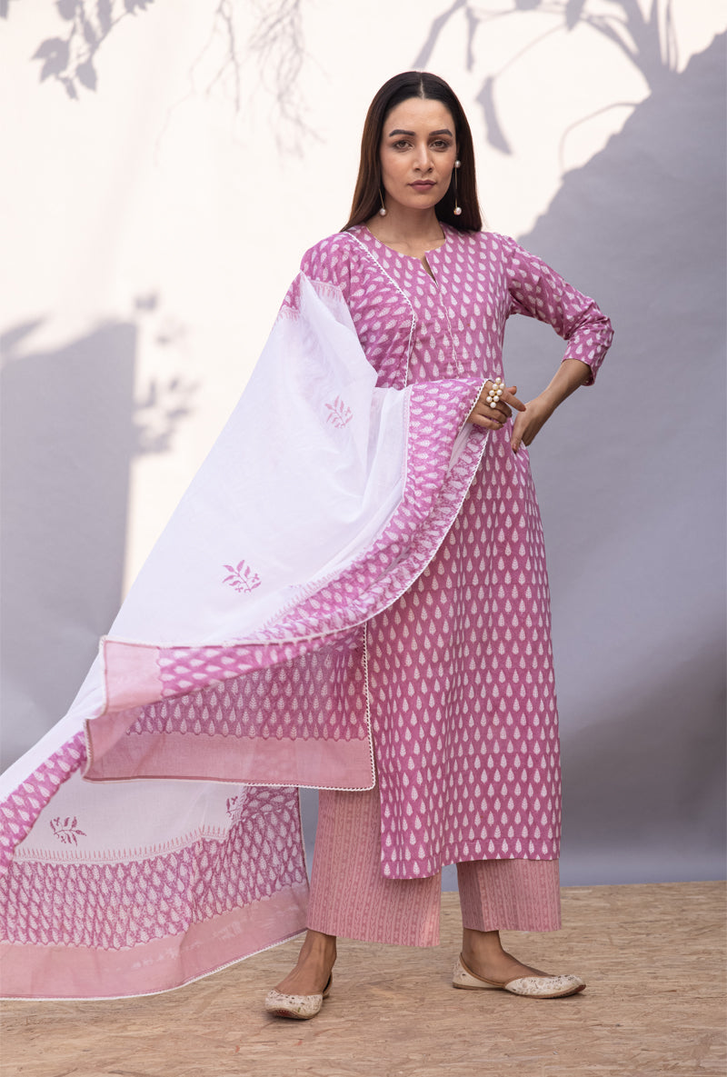 Pink Leaf Maya Kurta Set