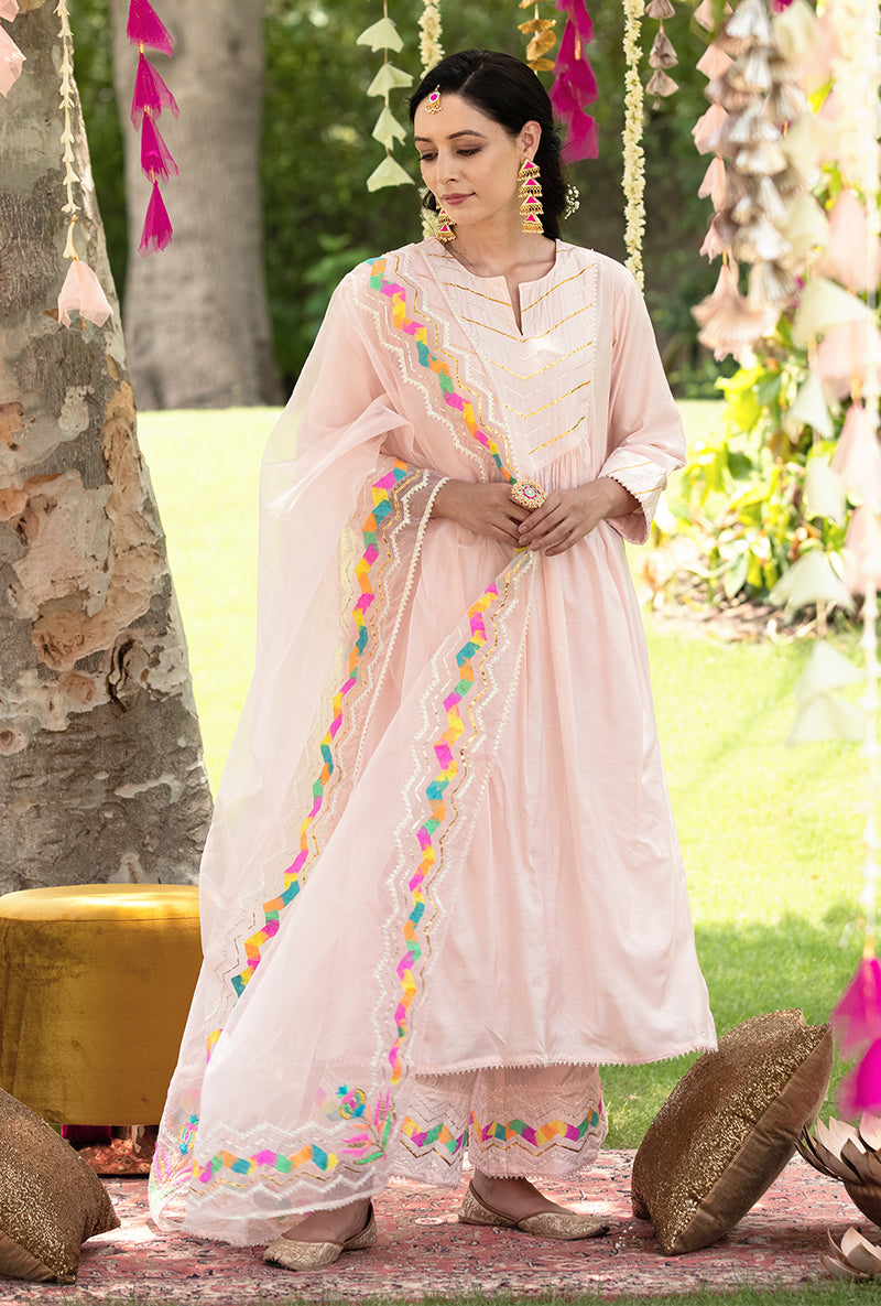 Pink Gota Yoke Pariza Kurta Set