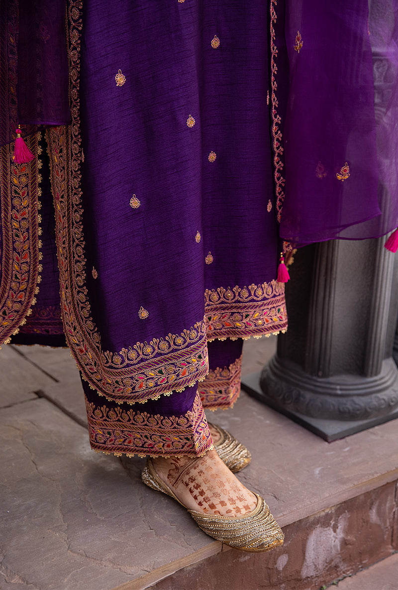 Purple Heavy Marodi Long Ulfat Kurta Set