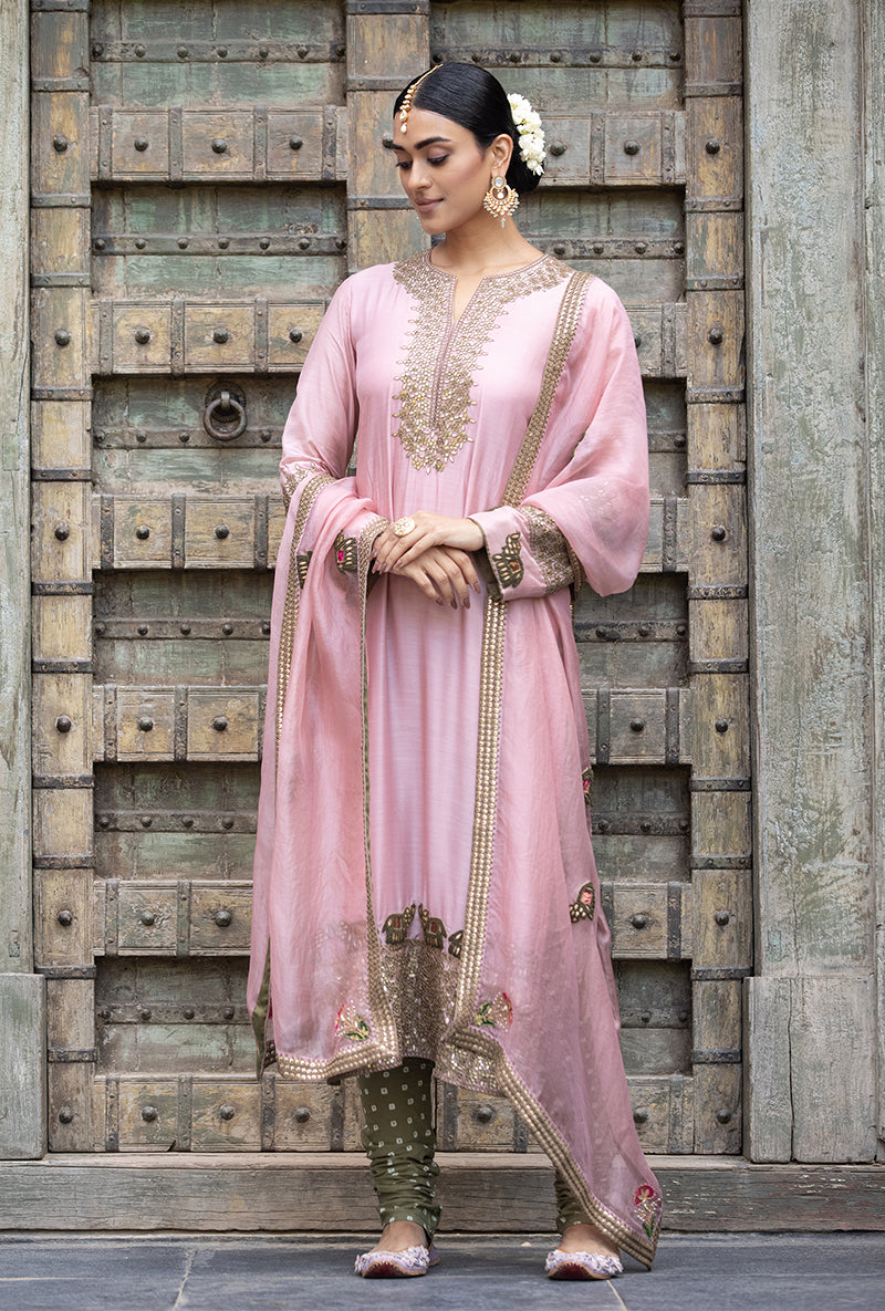 Soft Pink Elephant Applique Zara Kurta Set