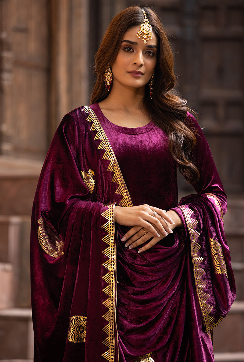 Wine Ruhaani Anarkali Kurta Set