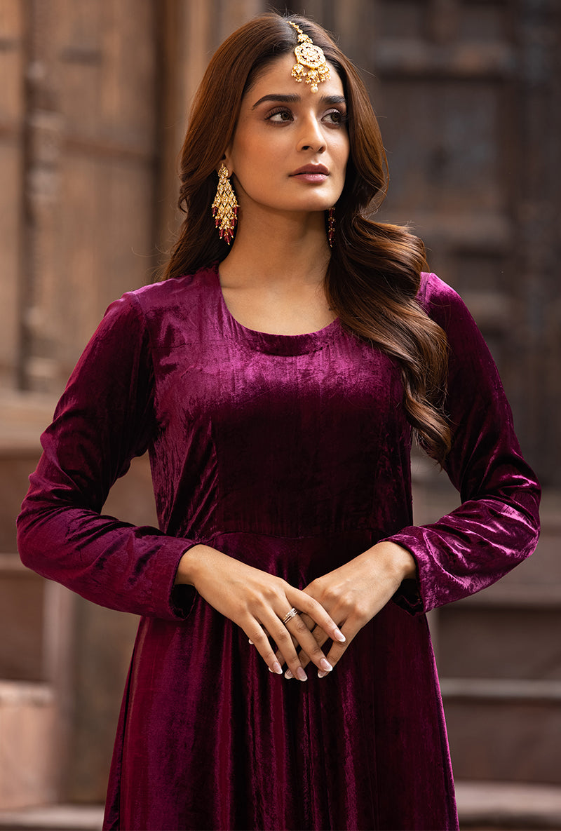 Wine Ruhaani Anarkali Kurta Set