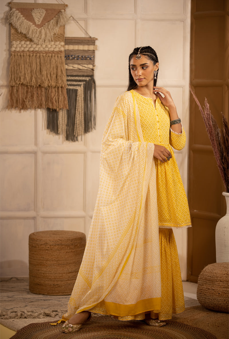 Yellow Bandhej Gharara Set