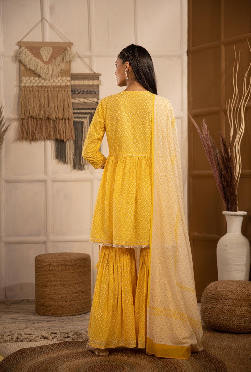 Yellow Bandhej Gharara Set