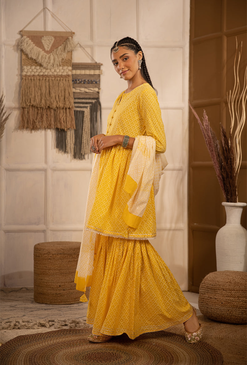 Yellow Bandhej Gharara Set