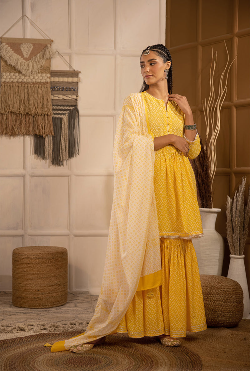 Yellow Bandhej Gharara Set