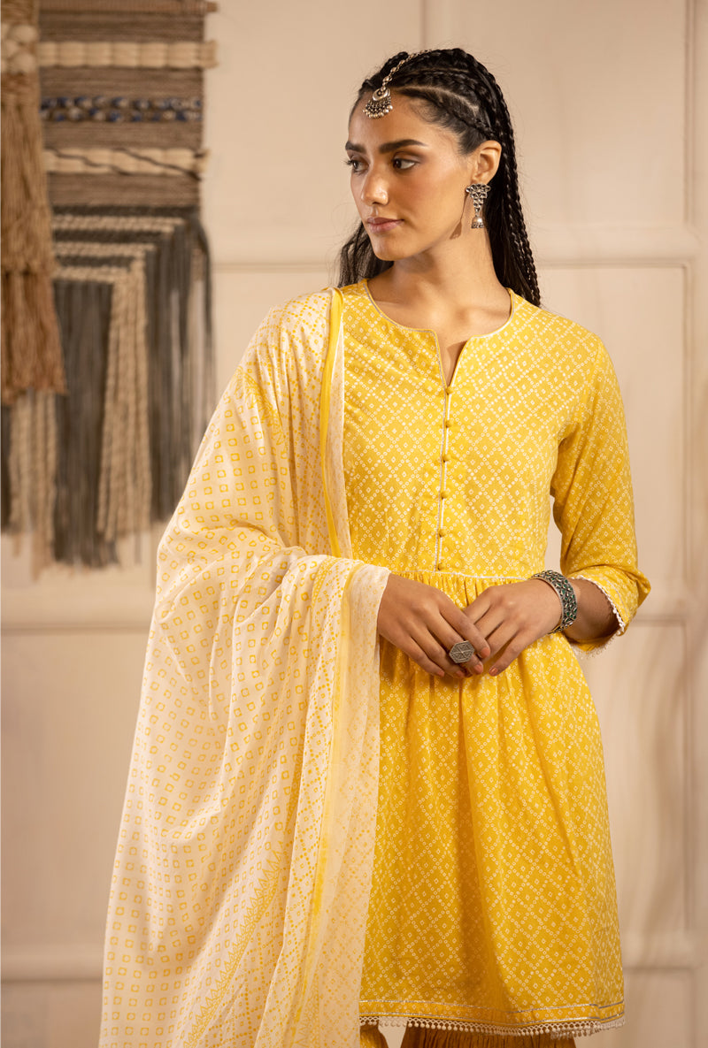 Yellow Bandhej Gharara Set