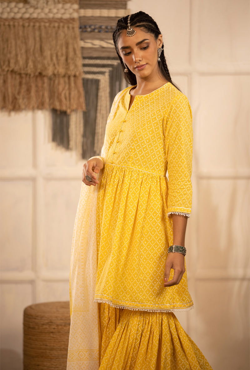 Yellow Bandhej Gharara Set