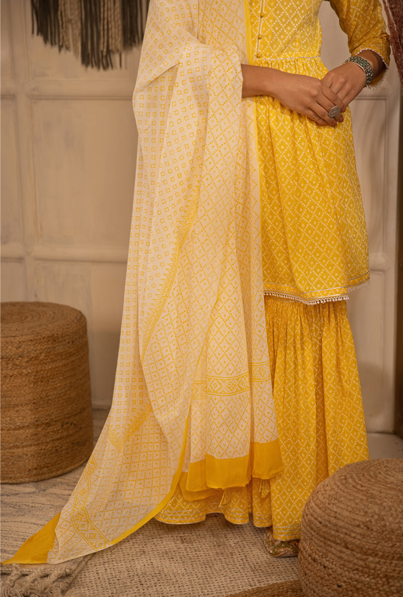 Yellow Bandhej Gharara Set