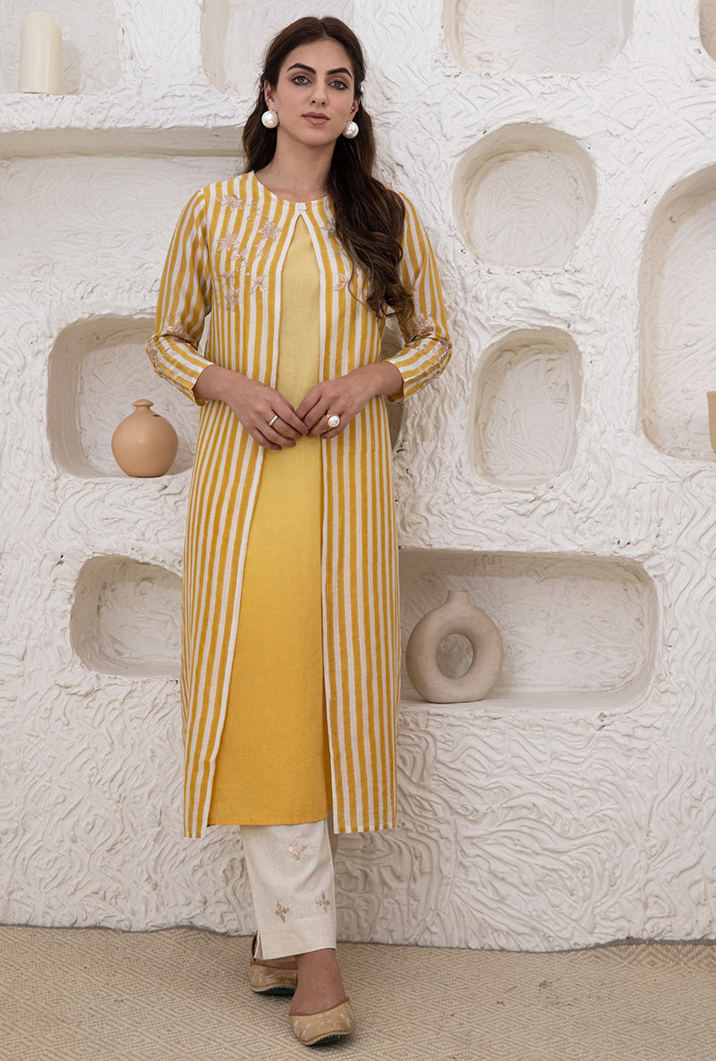 Yellow Stripe Front Open Ombré Tahira Tunic