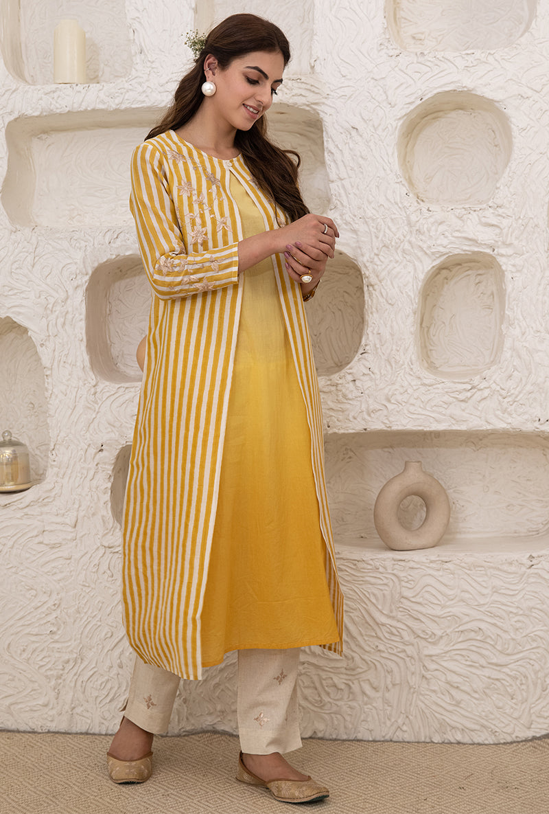 Yellow Stripe Front Open Ombré Tahira Tunic