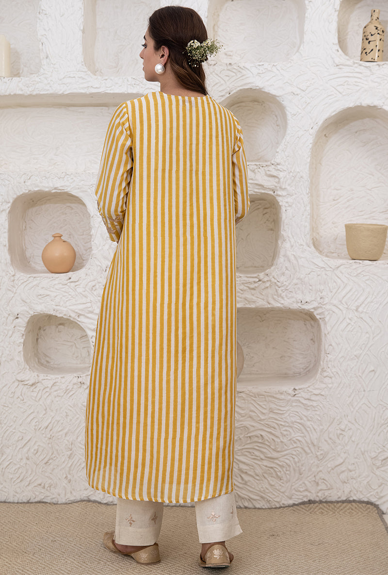 Yellow Stripe Front Open Ombré Tahira Tunic