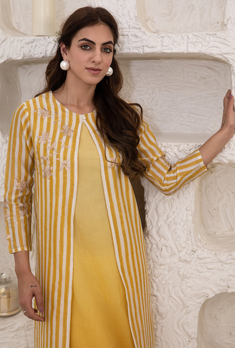 Yellow Stripe Front Open Ombré Tahira Tunic