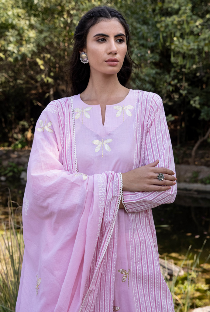 Pink/Ivory Titlie Straight Panel Kurta Set