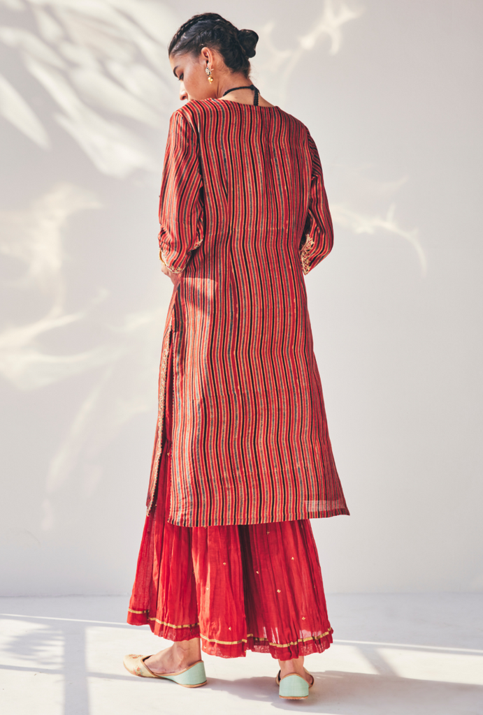 Red Stripes Fiza Kurta Set